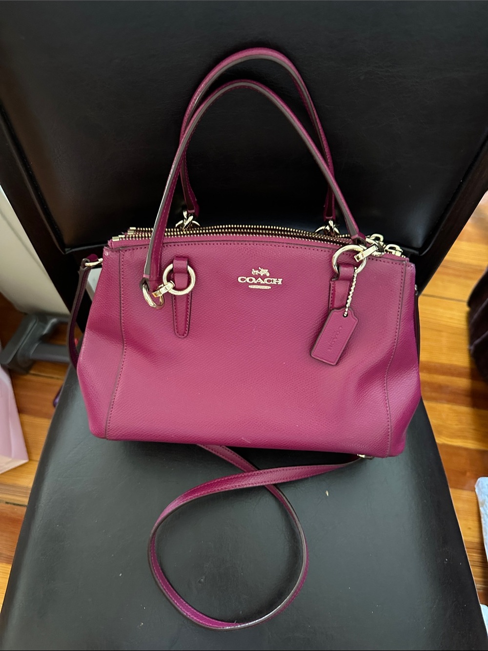 Coach Pebbled Leather Satchel in Berry